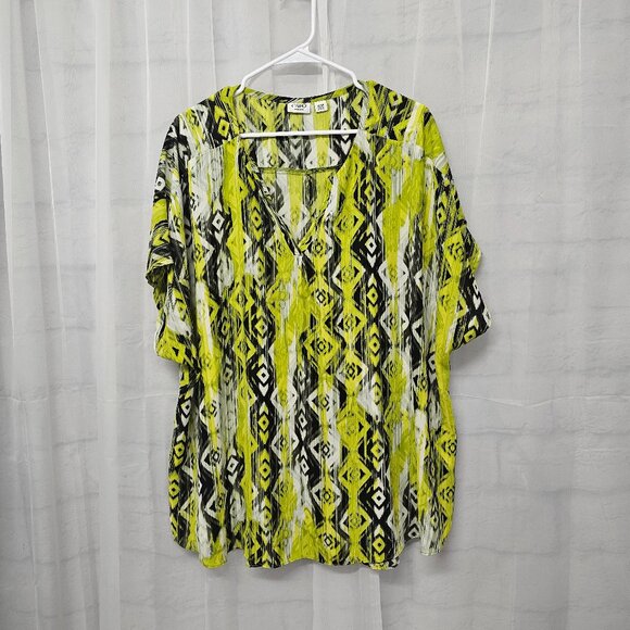 Cato Blouse Green Black Grunge Festival Casual Boho Aztec 26/28W - Picture 8 of 8